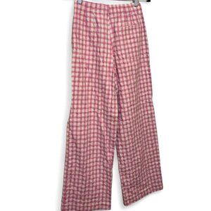 Zara Pink Gingham Wide Leg Trousers High Rise Size 6